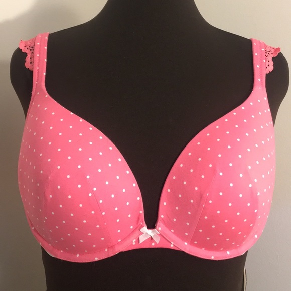 Lane Bryant Cacique 40DDD Pink with White Polka Dots Unlined Bandeau Bra NWT
